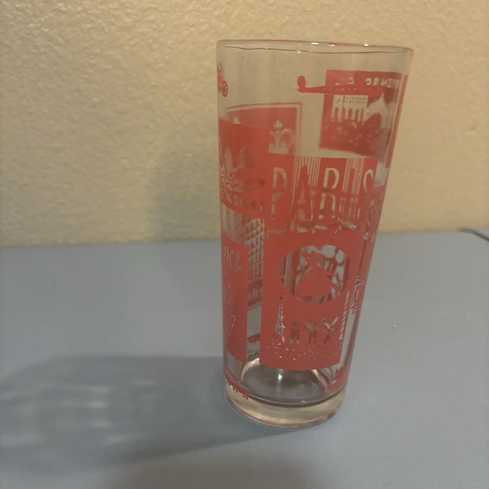 Federal Glass Coral Pink Travel Countries Drinkware Cup Paris, Holland, Africa